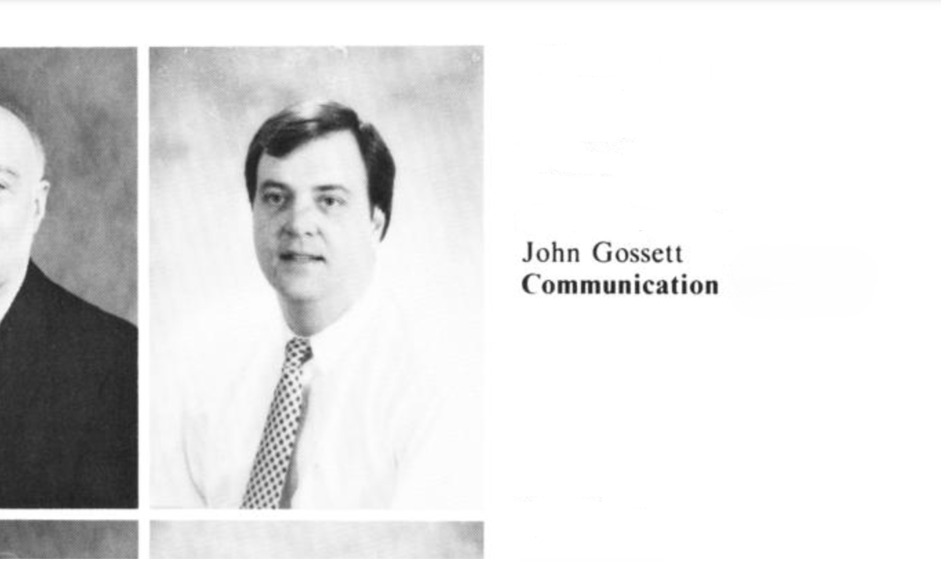 Dr. John Gossett pictured in the UNT yearbook