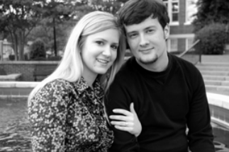 Jordan Hayworth with his wife Brittany, in black and white.