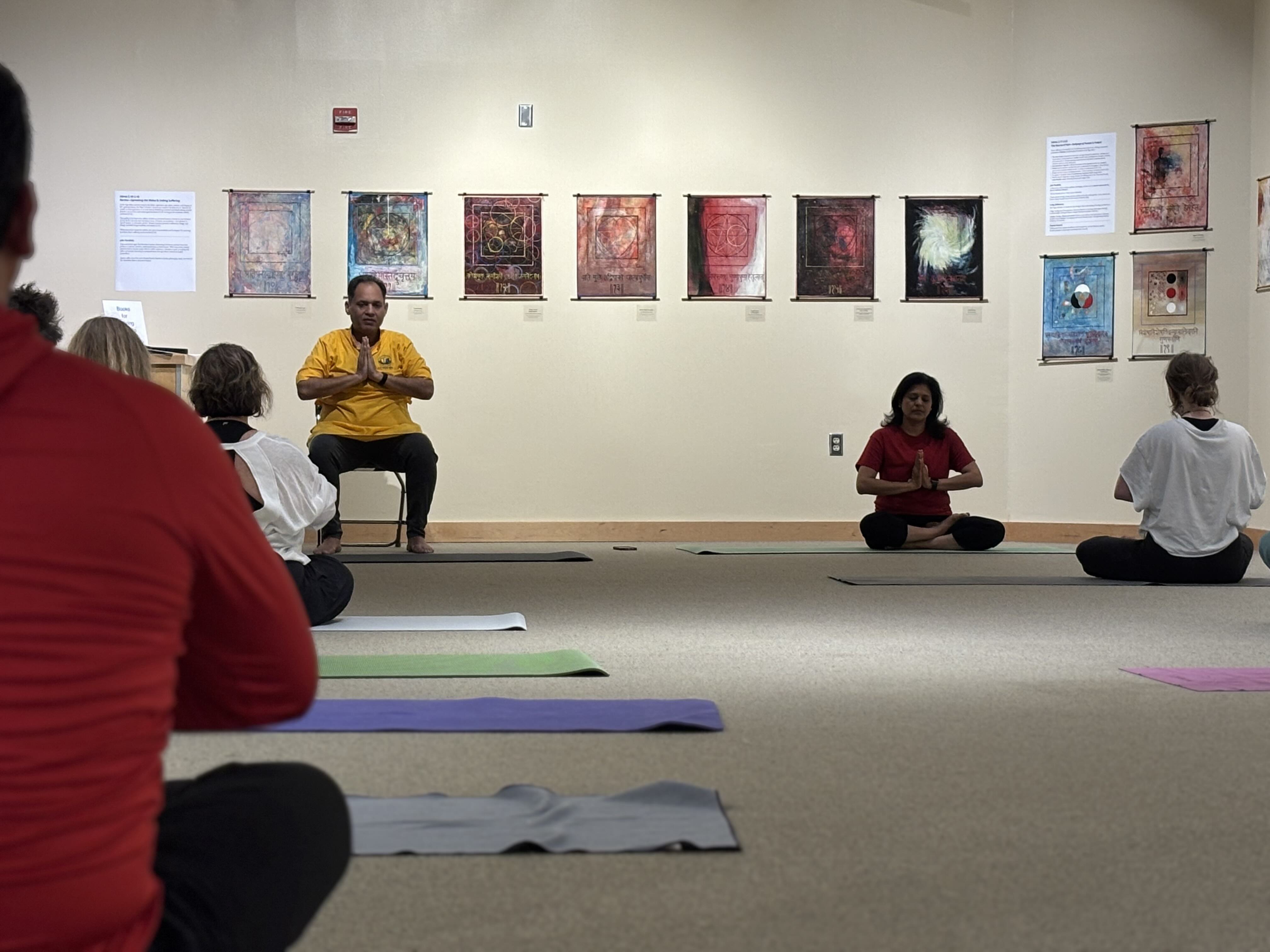 Seated yoga practitioners.