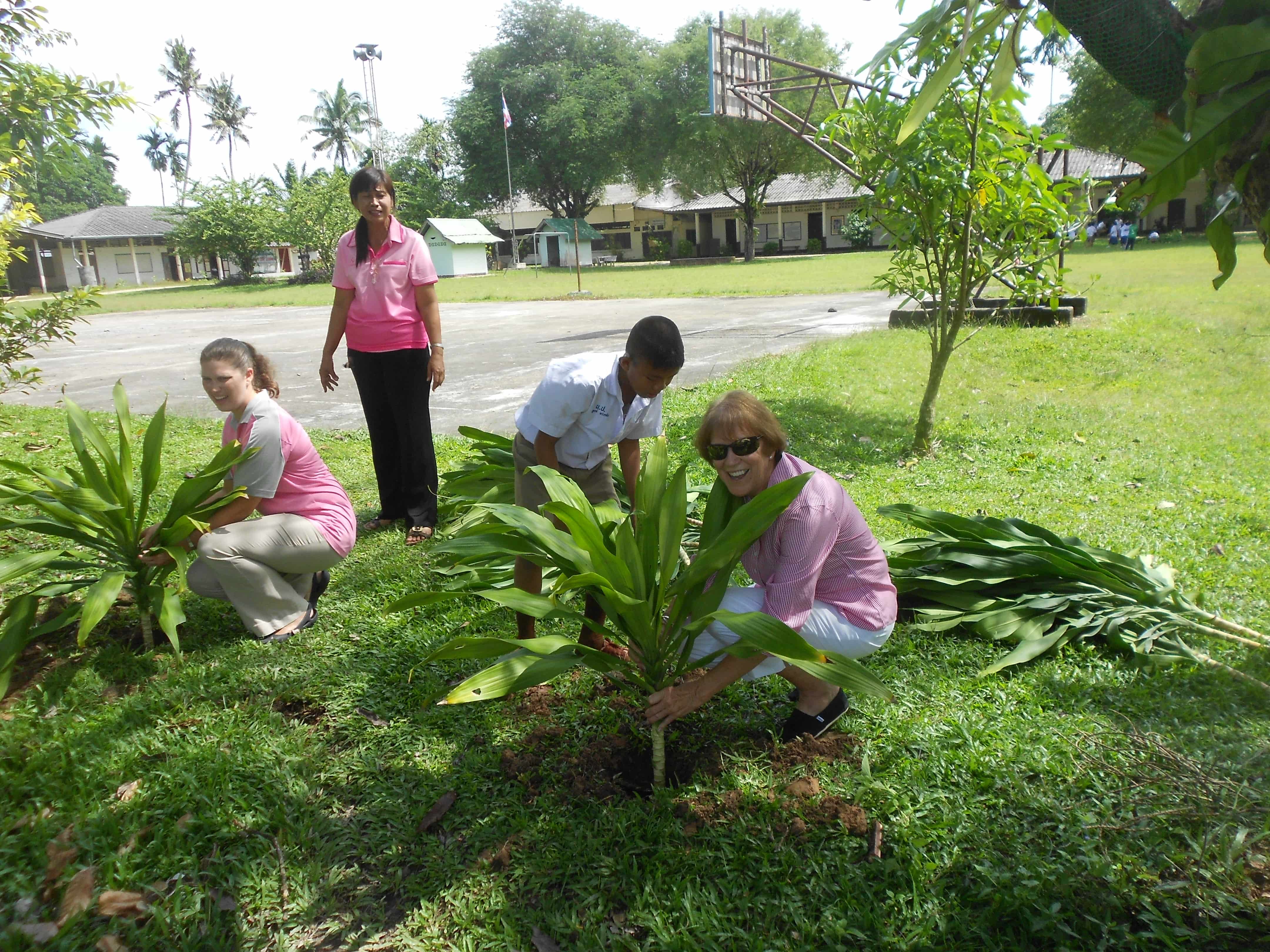 Pam's mom plants a tree.